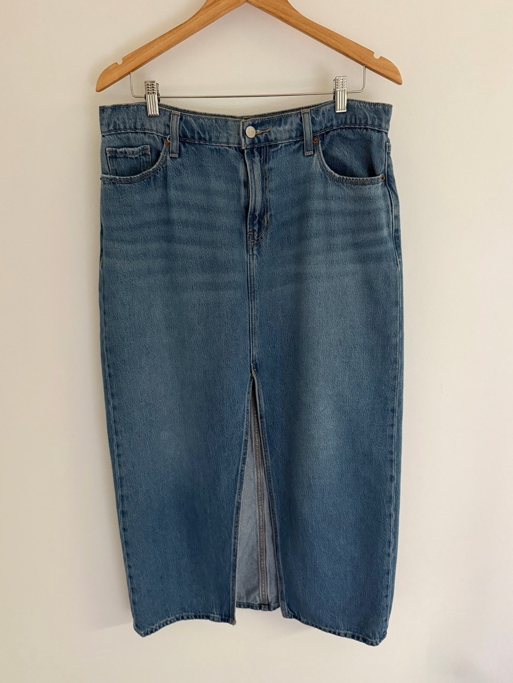Old Navy Denim Column Maxi Skirt Size 10 Front Slit 90s Western